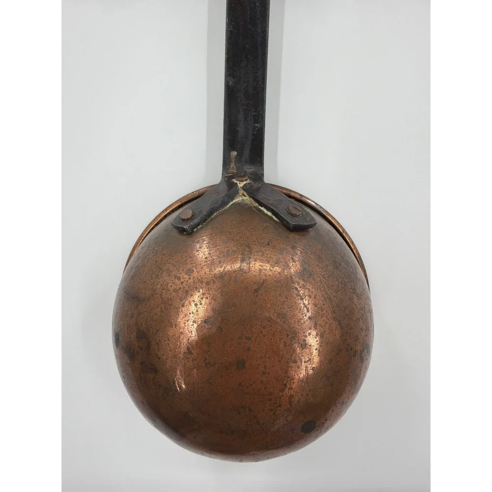 Antique Hand Hammered Copper Ladle Wrought Iron Handle Primitive Farmhouse Decor
